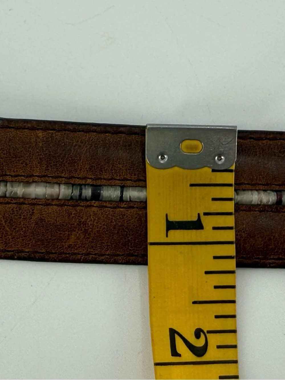Vintage‎ Brighton Brown Leather Mother of Pearl Beaded Belt 38